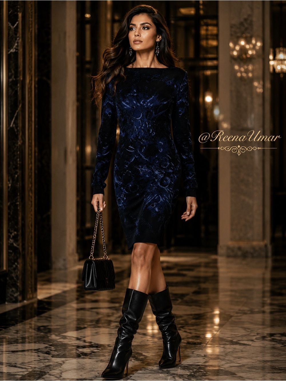 Sarah Pacini Abstract Knit Sweater Dress